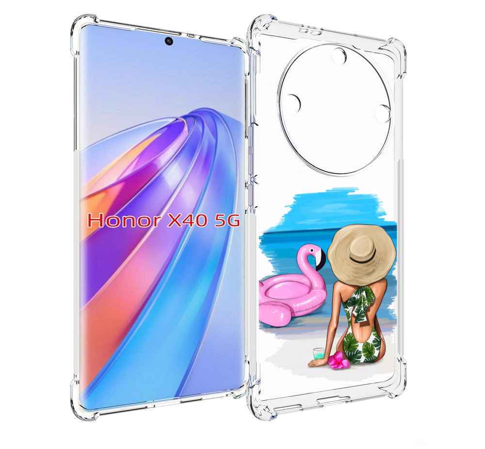 

Чехол MyPads Девушка-и-фламинго женский для Honor X40, Прозрачный, Tocco