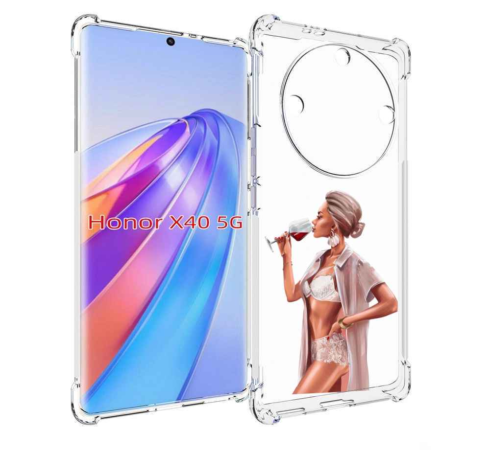 

Чехол MyPads Девушка-с-вином женский для Honor X40, Прозрачный, Tocco