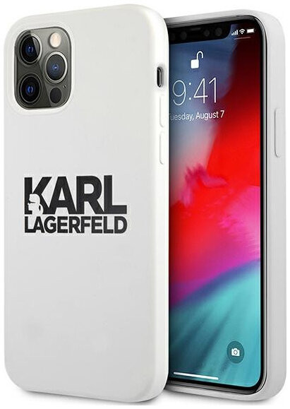 фото Чехол cg mobile karl lagerfeld liquid silicone stack logo hard для iphone 12/12 pro, белый