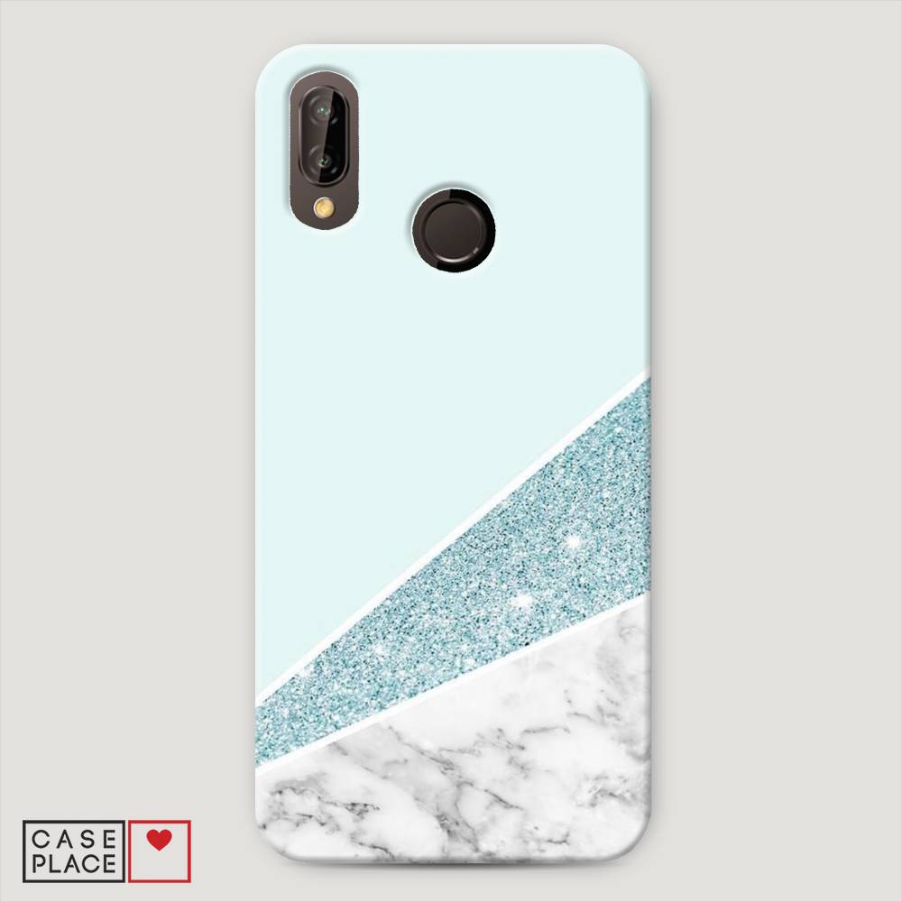 фото Чехол awog "мрамор с голубыми блестками" для huawei p20 lite