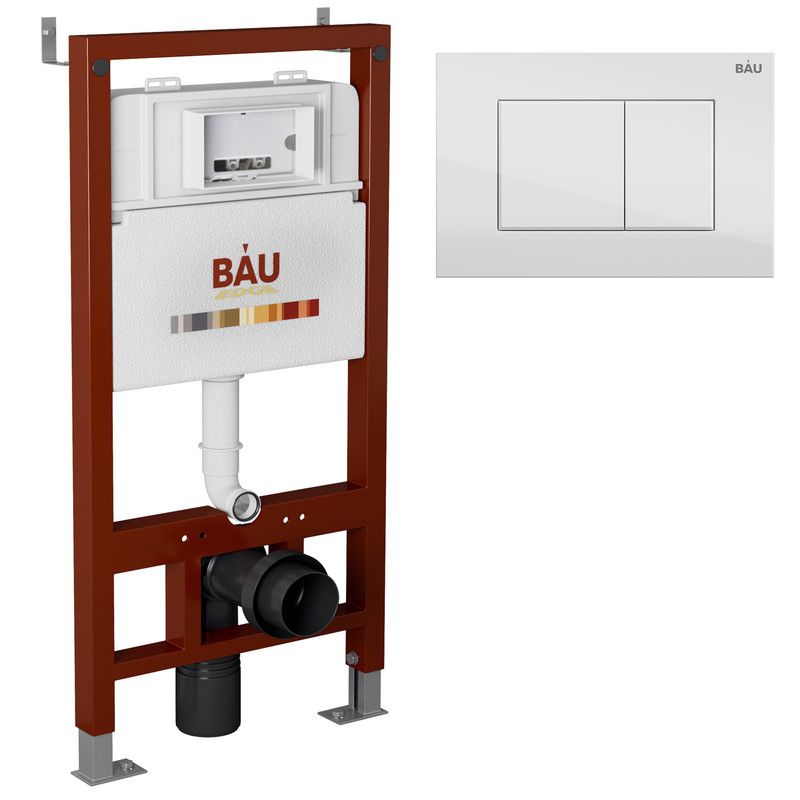 Инсталляция BAU PRO Q111300-Q00001 для подвесного унитаза,клавиша BAU Still,белый глянец универсальная рамная инсталляция для подвесного унитаза iddis