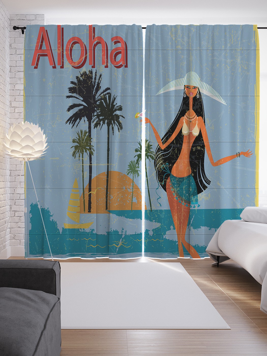 

Шторы JoyArty с фотопечатью "Гавайское приветствие" из сатена, 290х265 см, Гавайское приветствие