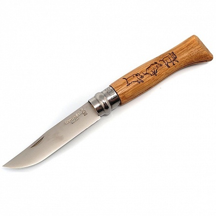 Нож Opinel серии Tradition Animalia №08, клинок 8,5см, нерж.сталь, рукоять-дуб, новый рис.