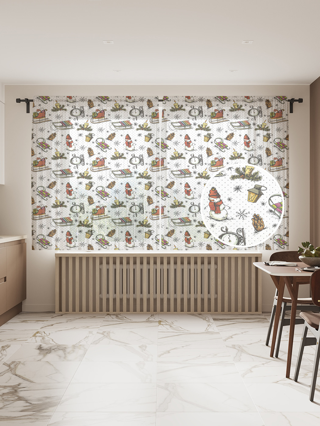 

Фототюль JoyArty "Рождественские сани", 145x180см (2 полотна с лентой + 50 крючков), Рождественские сани