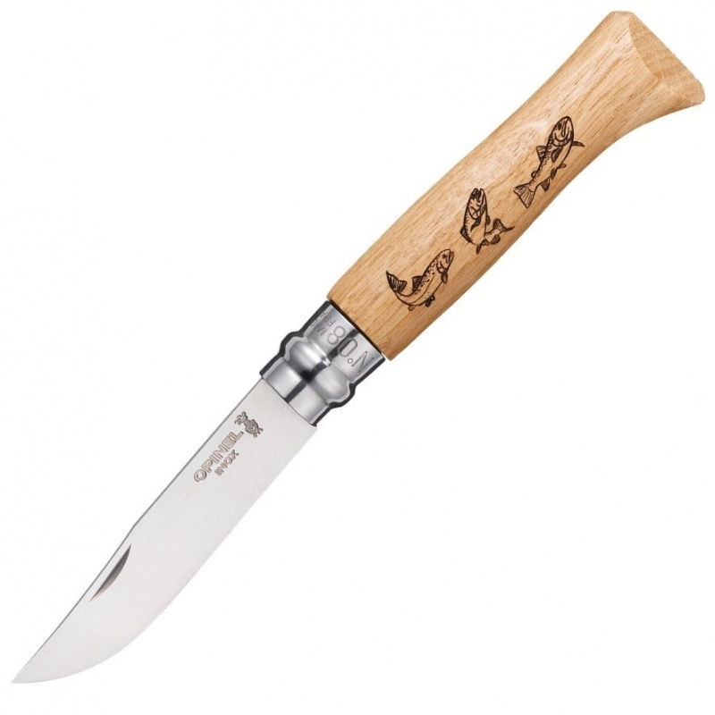 Нож Opinel серии Tradition Animalia №08, клинок 8,5см, нерж.сталь, рукоять-дуб, рис.-форел