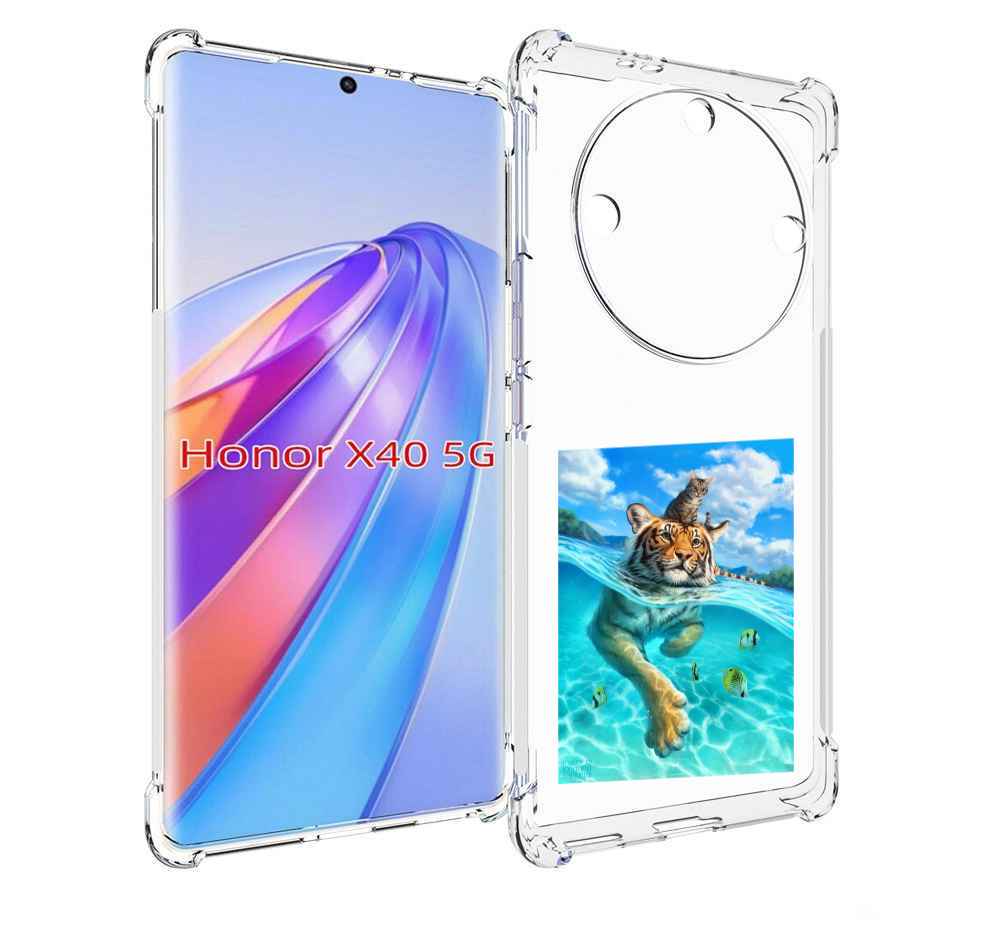 

Чехол MyPads Кот-на-тигре для Honor X40, Прозрачный, Tocco
