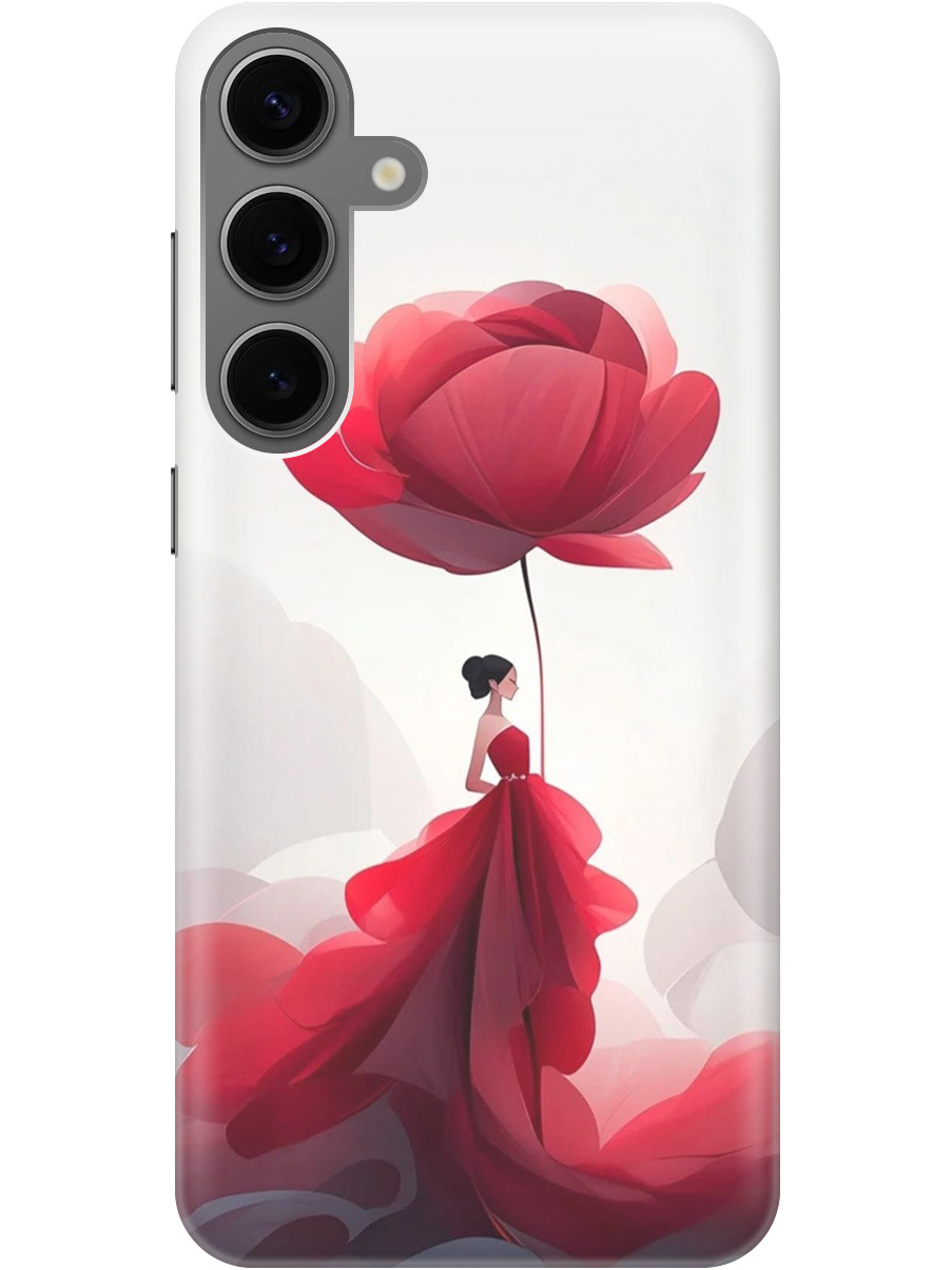 

Силиконовый чехол на Samsung Galaxy S24+ с рисунком "Цветочная девушка в красном", Белый;красный, 20011906