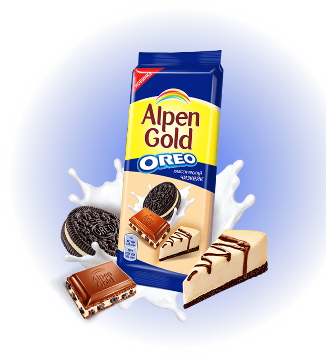 фото Плитка alpen gold oreo классический чизкейк молочная 90 г