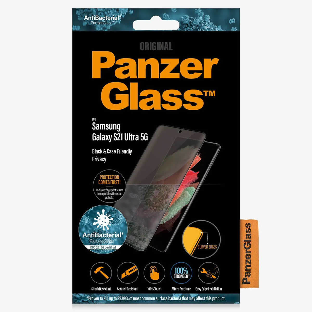 фото Стекло защитное panzerglass case friendly black frame для samsung galaxy s21 ultra