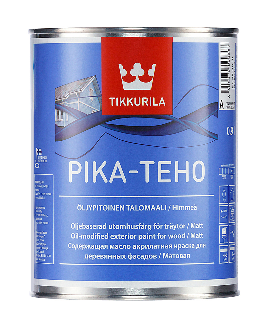 Краска Tikkurila Pika-Teho для деревянных фасадов содержащая масло база А 0,9 л краска malare для вагонки и любых деревянных поверхностей масло тмина 10 кг