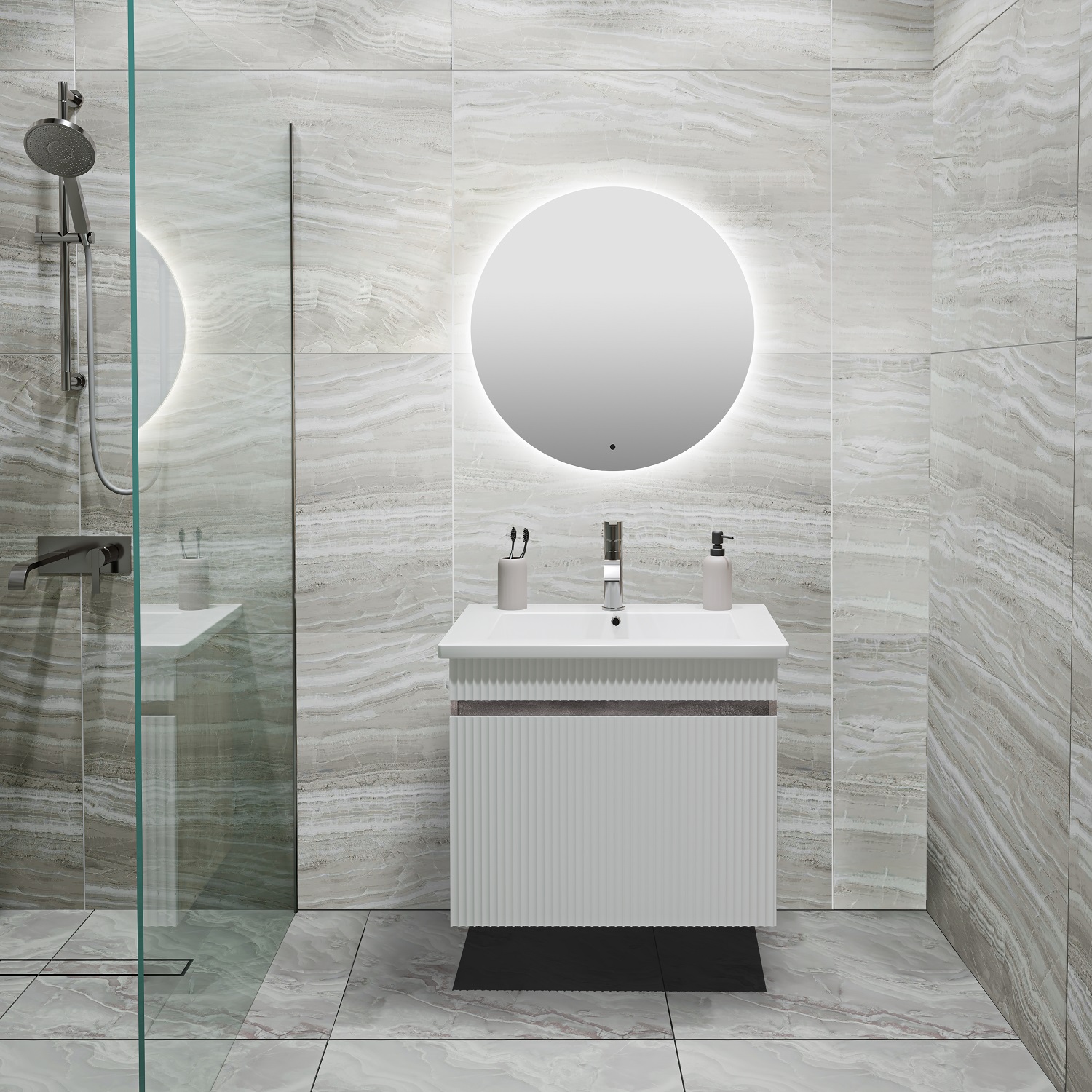 Мебель для ванной Runo Модена 65 железный камень настенное зеркало амелия шелковый камень
