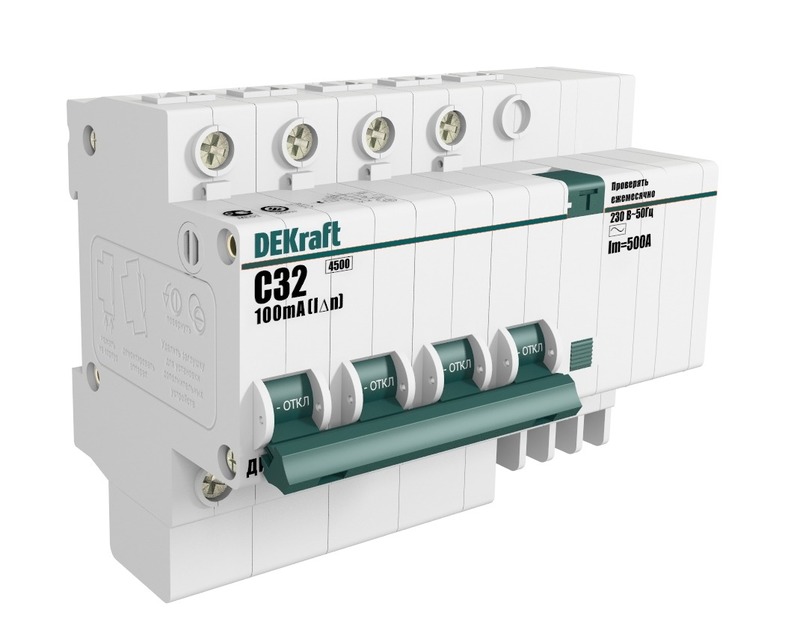 

15026DEK|Дифавтомат SCHNEIDER ELECTRIC DEKRAFT 4Р 63А 30мА тип AC х-ка С ДИФ-101 4,5кА