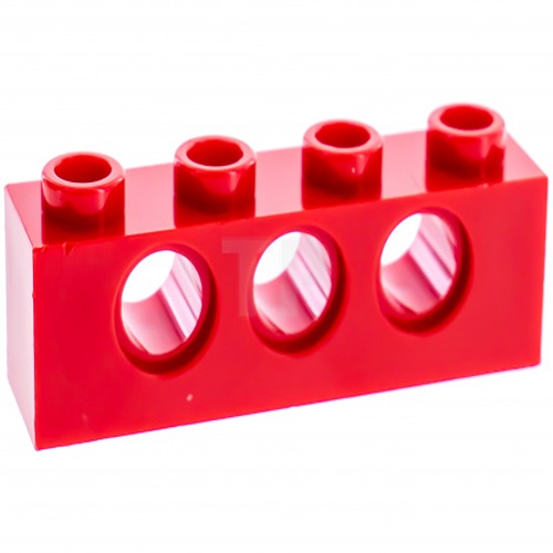 фото Деталь lego кирпич 1 x 4, с отверстиями, красный 3701 370121 50 шт.