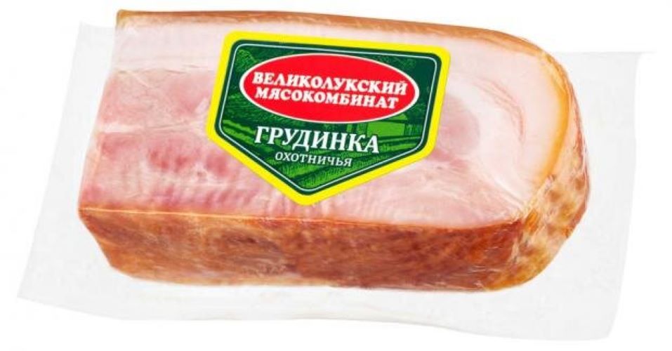 

Грудинка сырокопченая Великолукский мясокомбинат Охотничья
