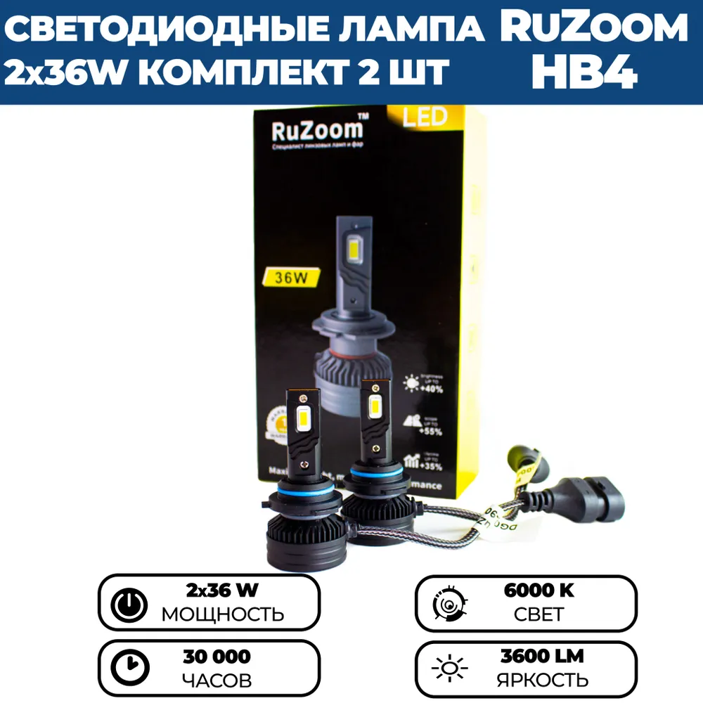 

Светодиодные лампы LED 36W RuZoom HB4, комплект 2 шт.