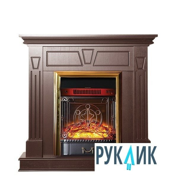 фото Электрокамин inter flame берта (средний дуб) с очагом majestic gls brass