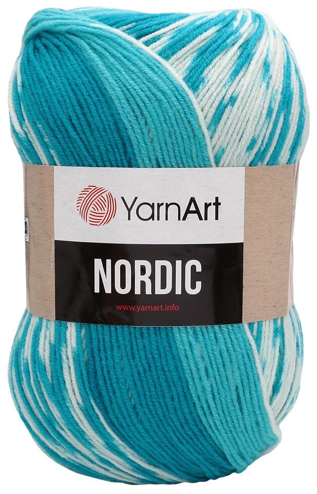 

Пряжа YarnArt 7729496 Nordic 663 голубой, бирюзовый, белый, Nordic