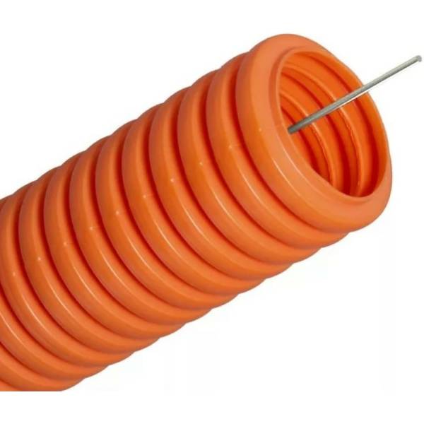 Гибкая гофрированная труба DKC ПНД д.50мм, лёгкая, с протяжкой, 15м, цвет оранжевый 71950