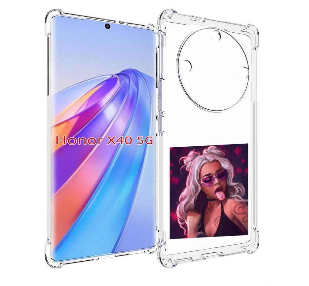 

Чехол MyPads блестящий-язык женский для Honor X40, Прозрачный, Tocco
