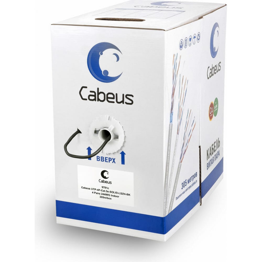 фото Cabeus кабель витая пара , категория 5e, 4 пары , одножильный, черный, utp-4p-cat.5e-solid