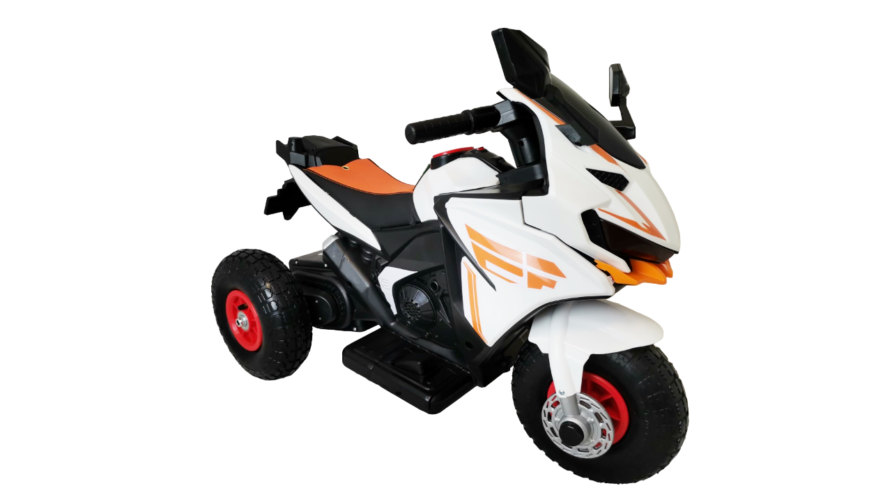 Электромотоцикл детский трицикл 2 мотора, надувные колеса Jiajia SNT-898-WHITE