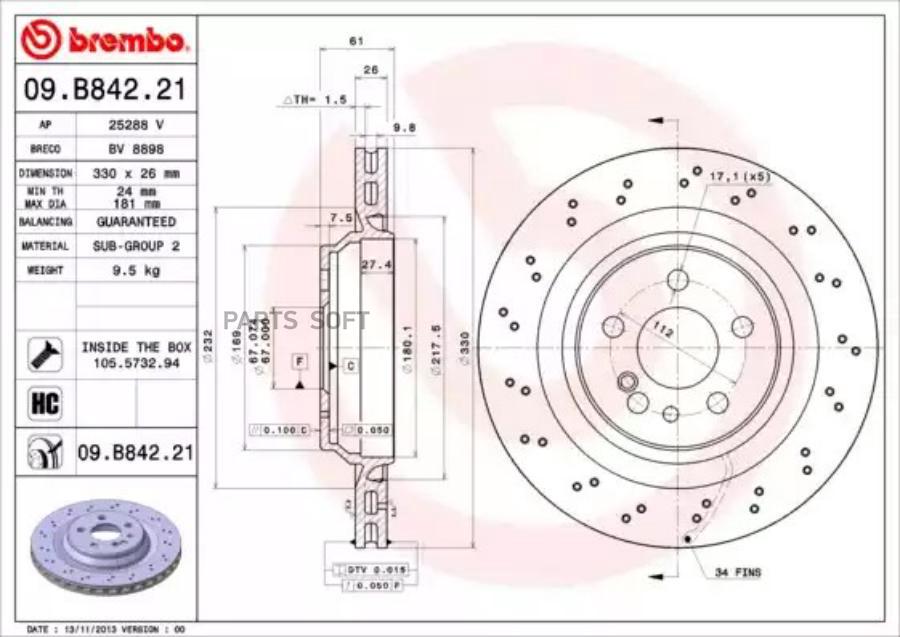 

Тормозной диск brembo 09.B842.21