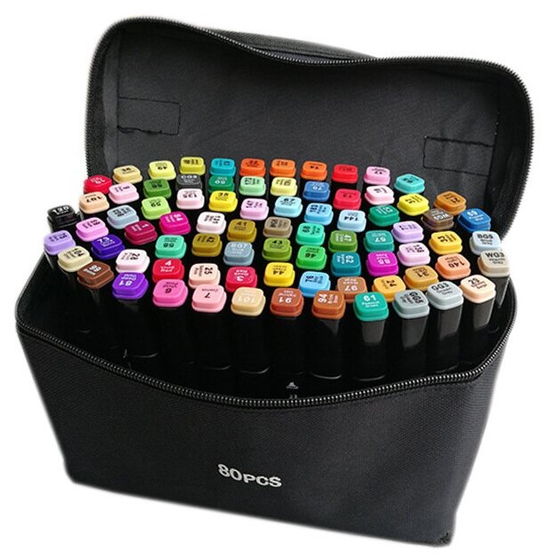 фото Маркеры для скетчинга urm, профессиональных двухсторонних скетч маркеров в чехле 80 цветов