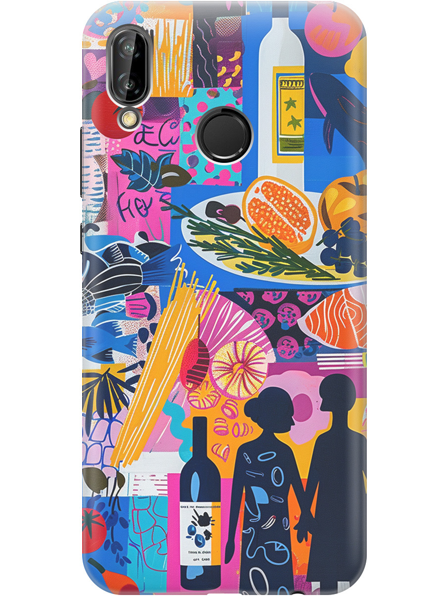 

Силиконовый чехол на Huawei P20 Lite / Nova 3e с принтом "Гастрономический коллаж", Синий;прозрачный;розовый, 717614251