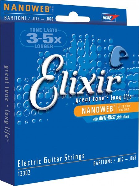 фото Струны для электрогитары баритон elixir 12302 nanoweb 12-68