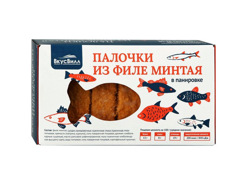 

Рыбные палочки ВкусВилл из филе минтая в панировке замороженные