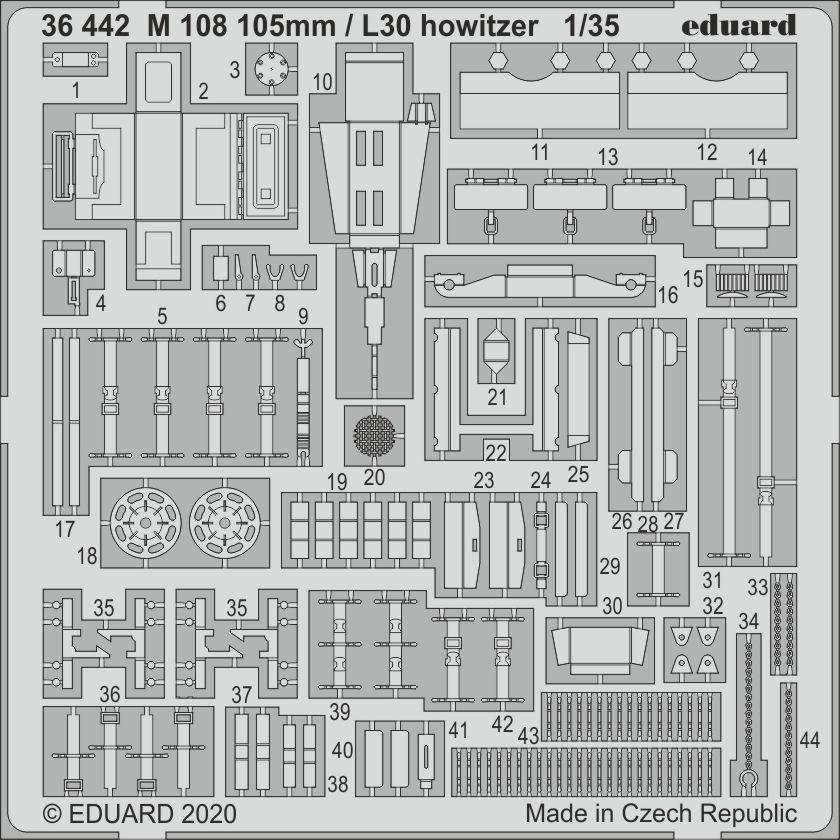 

Фототравление Eduard 36442 M 108 105mm / L30 howitzer 1/35, Однотонный
