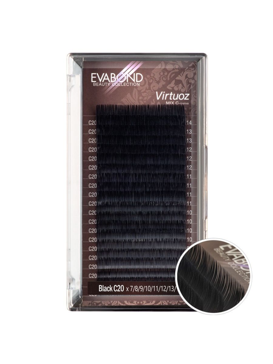 

Ресницы Virtuoz черные 20 линий MIX EVABOND Р740-20 701-20 Изгиб С диаметр 020, Черный, IR-4680379062616