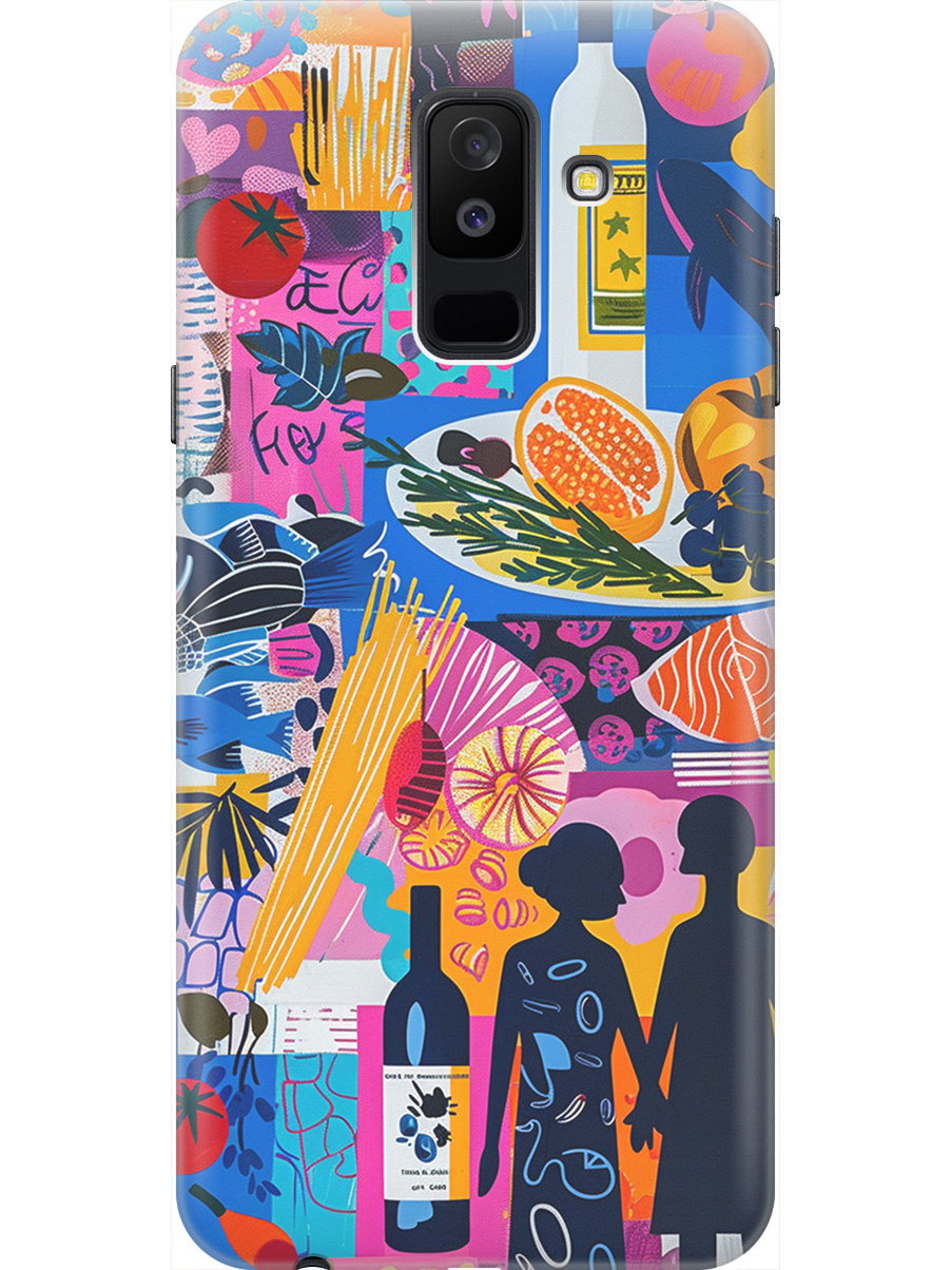 

Силиконовый чехол на Samsung Galaxy A6+ (2018) с принтом "Гастрономический коллаж", Синий;прозрачный;розовый, 717872151