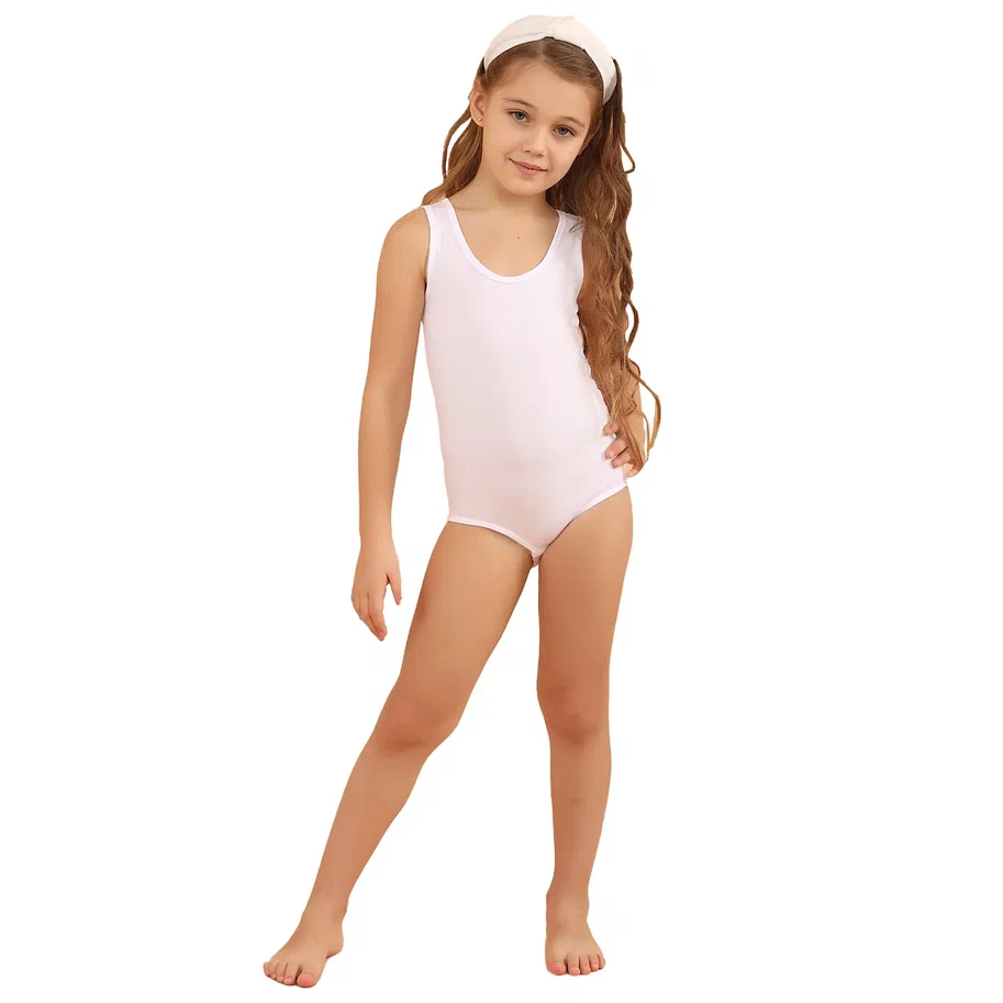 Детский гимнастический купальник-боди Berrak 2538, цвет белый, размер 128-134 гимнастический мяч 75 см reebok rsb 16017