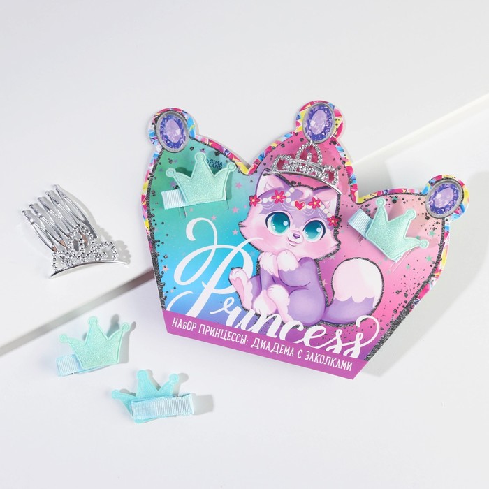 

Диадема и заколки для волос «Princess», кошечка, набор