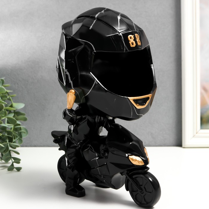 фото Сувенир полистоун подставка "мотоциклист" чёрный мрамор 26х14х19,5 см nobrand