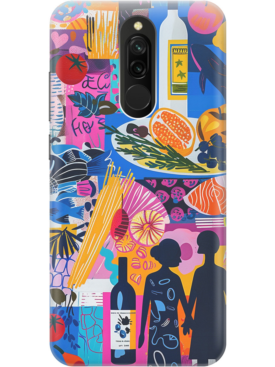 

Силиконовый чехол на Xiaomi Redmi 8 с принтом "Гастрономический коллаж", Синий;прозрачный;розовый, 722204551