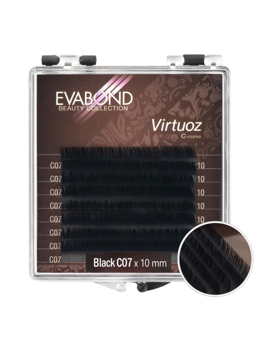 

Ресницы Virtuoz 8 линий однолинейные EVABOND Р740-08 701-07-10 Изгиб C диаметр 007 10мм, Черный, IR-4680379062319