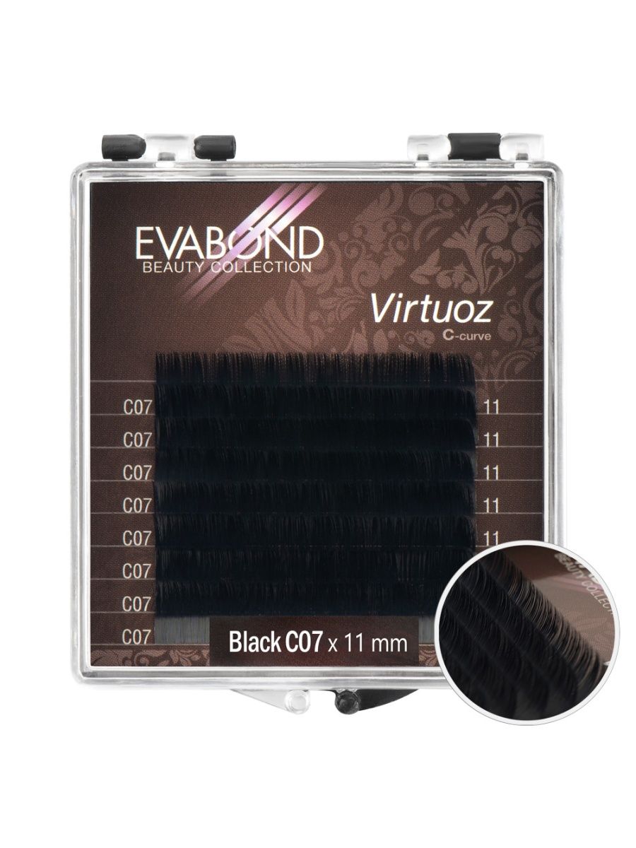

Ресницы Virtuoz 8 линий однолинейные EVABOND Р740-08 701-07-11 Изгиб C диаметр 007 11мм, Черный, IR-4680379062326