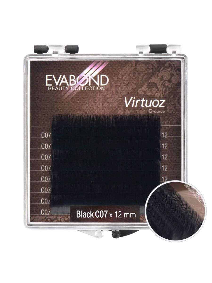 

Ресницы Virtuoz 8 линий однолинейные EVABOND Р740-08 701-07-12 Изгиб C диаметр 007 12мм, Черный, IR-4680379062333