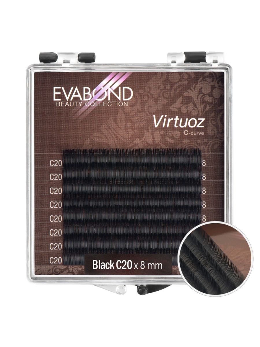 

Ресницы Virtuoz 8 линий однолинейные EVABOND Р740-08 701-20-08 Изгиб C диаметр 020 8мм, Черный, IR-4680379062623