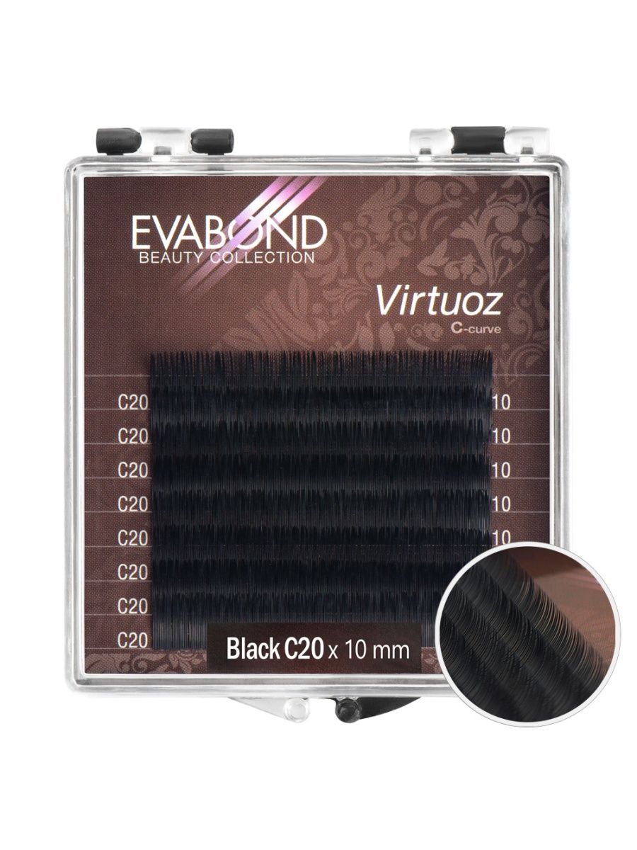 

Ресницы Virtuoz 8 линий однолинейные EVABOND Р740-08 701-20-10 Изгиб C диаметр 020 10мм, Черный, IR-4680379062647