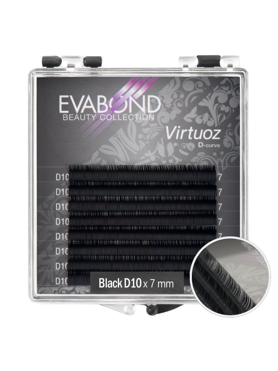 

Ресницы Virtuoz 8 линий однолинейные EVABOND Р740-08 702-10-07 Изгиб D диаметр 010 7мм, Черный, IR-4680379063163