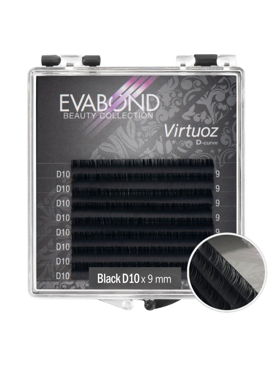 Ресницы Virtuoz 8 линий однолинейные EVABOND Р740-08 702-10-09 Изгиб D диаметр 010 9мм