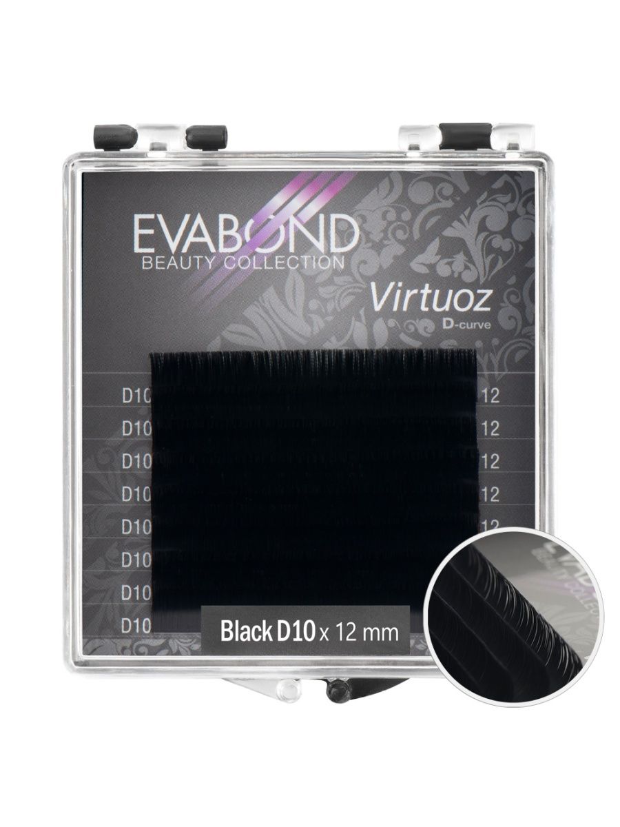 Ресницы Virtuoz 8 линий однолинейные EVABOND Р740-08 702-10-12 Изгиб D диаметр 010 12мм