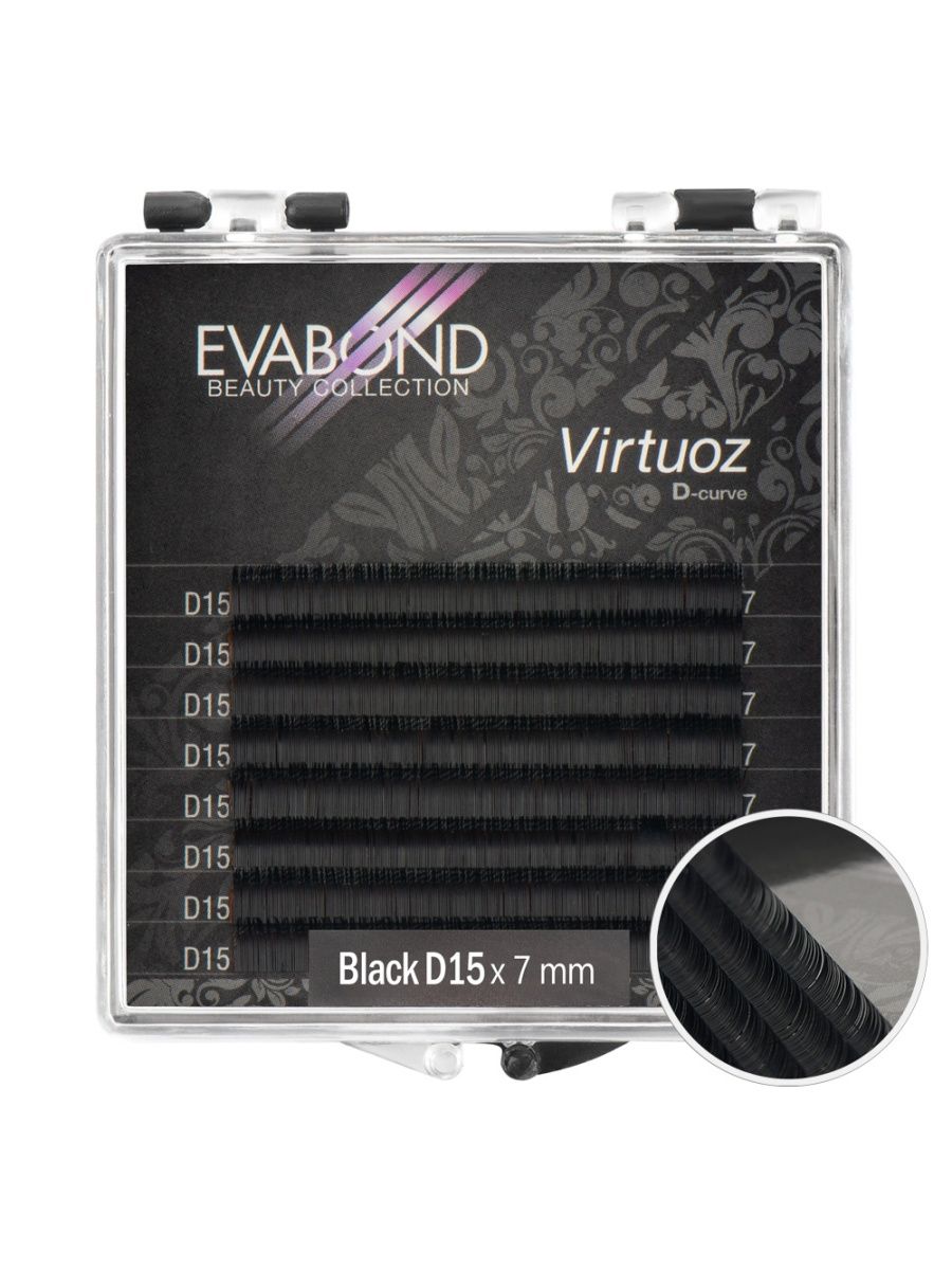 Ресницы Virtuoz 8 линий однолинейные EVABOND Р740-08 702-15-07 Изгиб D диаметр 015 7мм пучки ресниц evabond безузелковые mix 8 12 мм