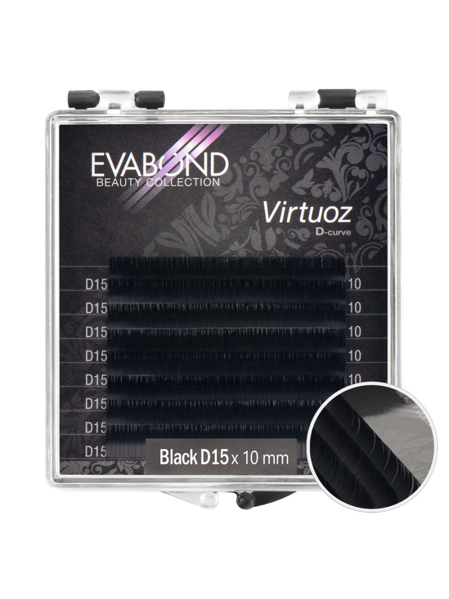 Ресницы Virtuoz 8 линий однолинейные EVABOND Р740-08 702-15-10 Изгиб D диаметр 015 10мм ресницы virtuoz черные 20 линий mix evabond р740 20 704 15 изгиб ld o015