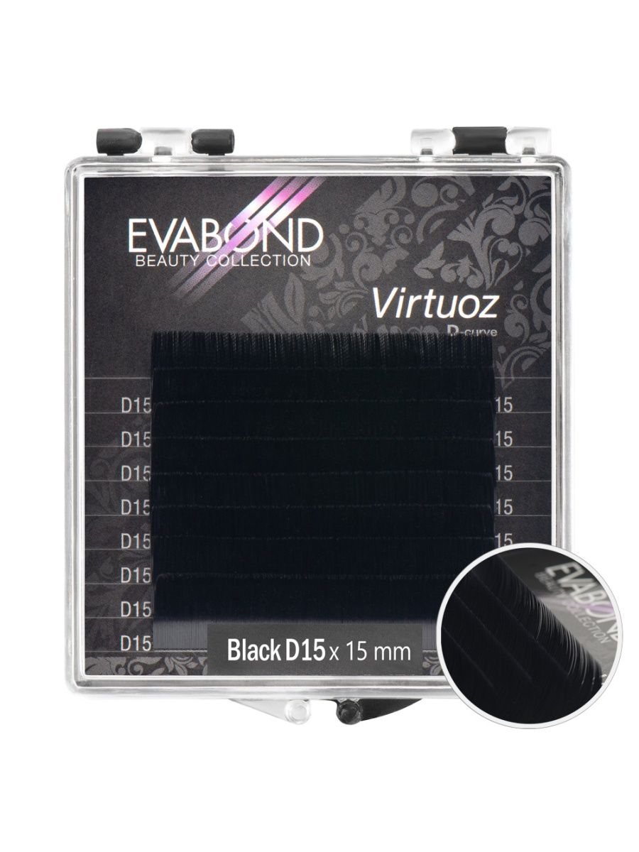 

Ресницы Virtuoz 8 линий однолинейные EVABOND Р740-08 702-15-15 Изгиб D диаметр 015 15мм, Черный, IR-4680379062982