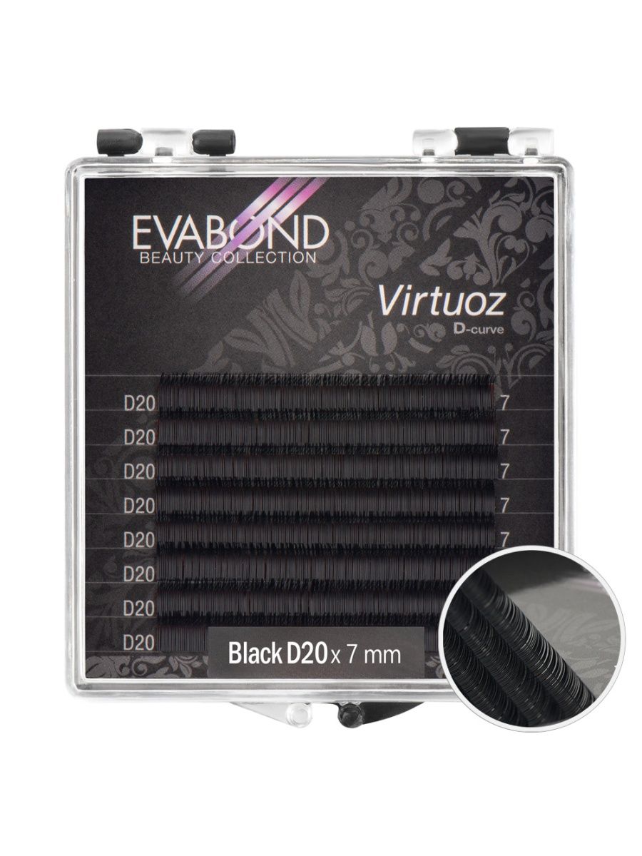 Ресницы Virtuoz 8 линий однолинейные EVABOND Р740-08 702-20-07 Изгиб D диаметр 020 7мм