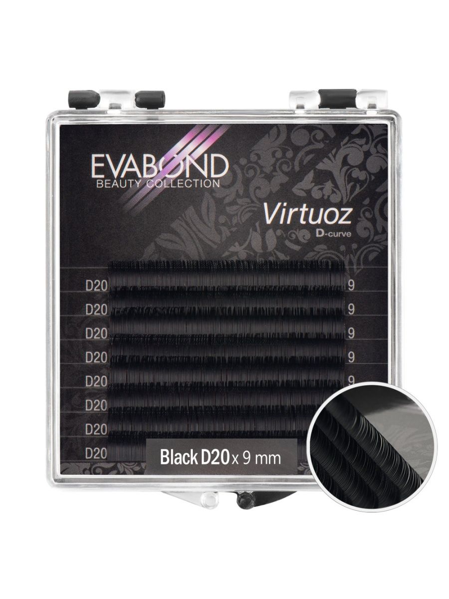 Ресницы Virtuoz 8 линий однолинейные EVABOND Р740-08 702-20-09 Изгиб D диаметр 020 9мм ресницы virtuoz черные 20 линий mix evabond р740 20 704 15 изгиб ld o015
